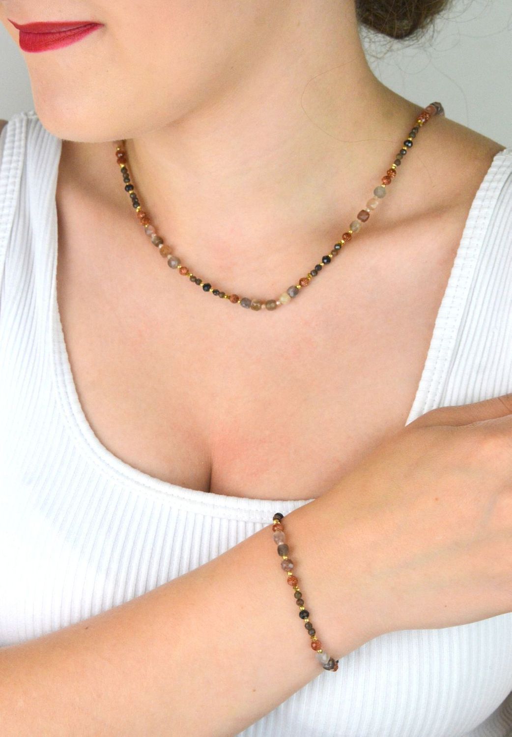 Naszyjnik damski srebrny pozłacany z kamieniem słonecznym, opalem i piaskiem pustyni  Naturalne kamienie  DIA-NSZ-13525-925  925.jpg