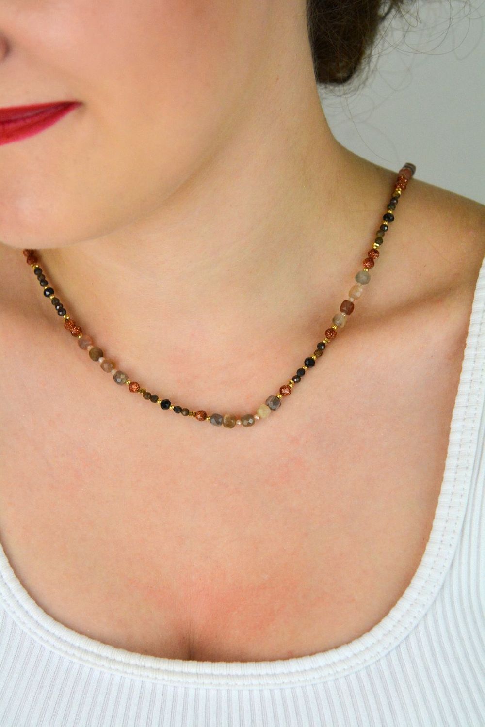 Naszyjnik damski srebrny pozłacany z kamieniem słonecznym, opalem i piaskiem pustyni  Naturalne kamienie  DIA-NSZ-13525-925  925.jpg