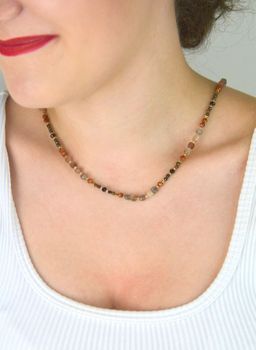 Naszyjnik damski pozłacany ze srebra 925 z naturalnymi kamieniami kamień słoneczny, opal i piasek pustyni. Długość 45 + 2 cm. Zapięcie na karabińczyk. Biżuteria z energią i elegancją w ciepłyc (3).JPG