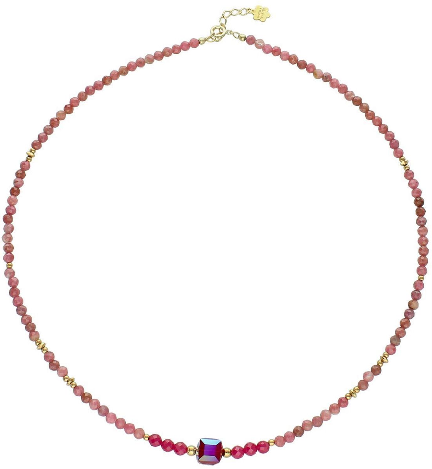 Pozłacany naszyjnik srebrny 925 z rubinem, rodonitem i kryształami Swarovski. Elegancki i kobiecy dodatek o masie 10 g – idealny na prezent.1.jpg