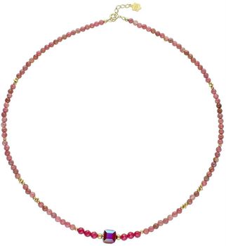 Pozłacany naszyjnik srebrny 925 z rubinem, rodonitem i kryształami Swarovski. Elegancki i kobiecy dodatek o masie 10 g – idealny na prezent.1.jpg
