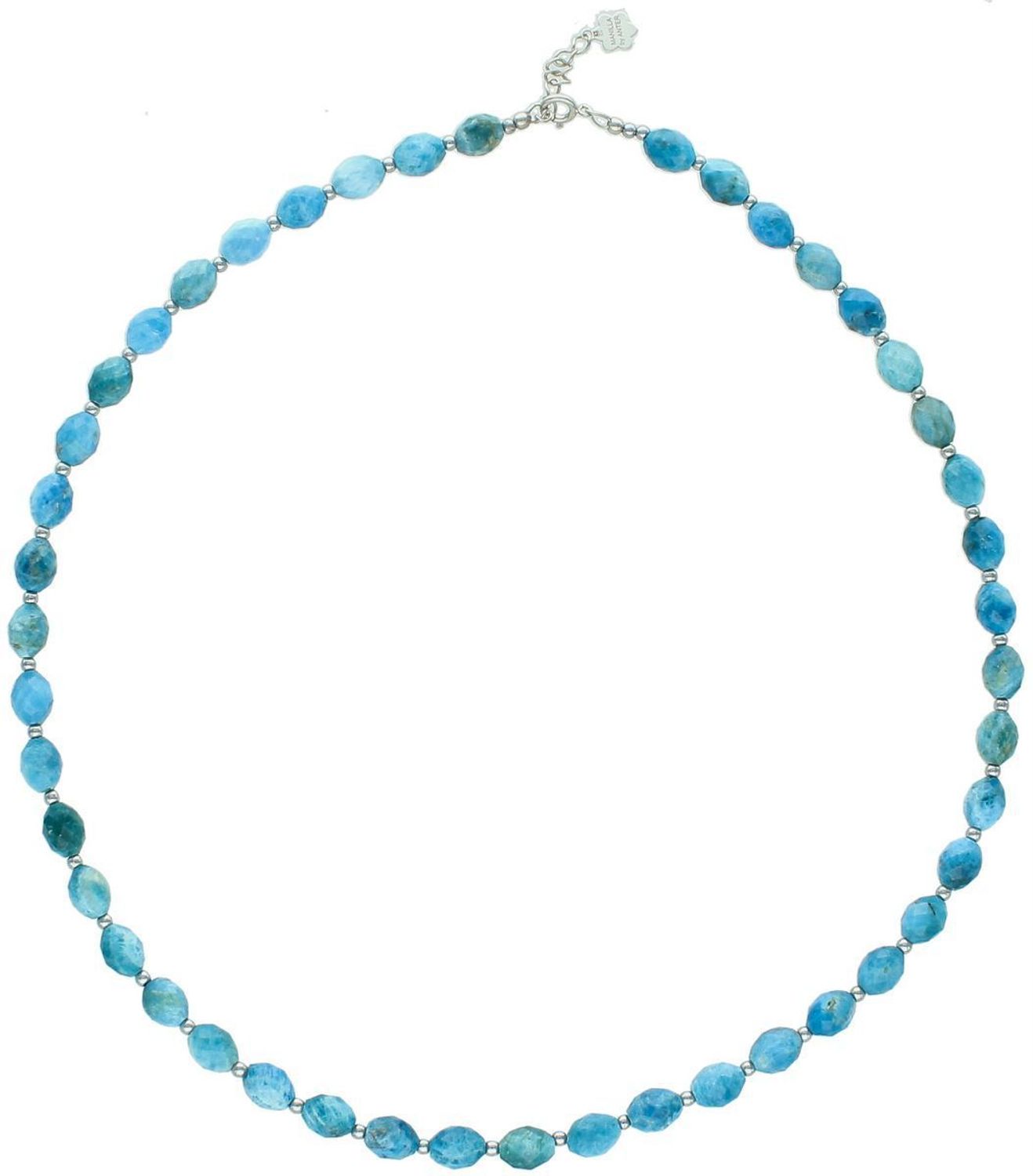 Naszyjnik damski ze srebra 925 z apatytem i hematytem. Kamienie naturalne 6–8 mm, długość 44 + 3 cm. Elegancki, ręcznie wykonany, zapięcie na karabińczyk.1.jpg