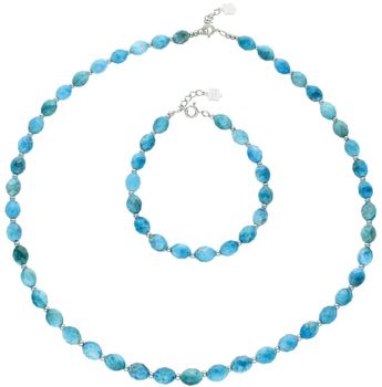 Naszyjnik damski ze srebra 925 z apatytem i hematytem. Kamienie naturalne 6–8 mm, długość 44 + 3 cm. Elegancki, ręcznie wykonany, zapięcie na karabińczyk.2.jpg