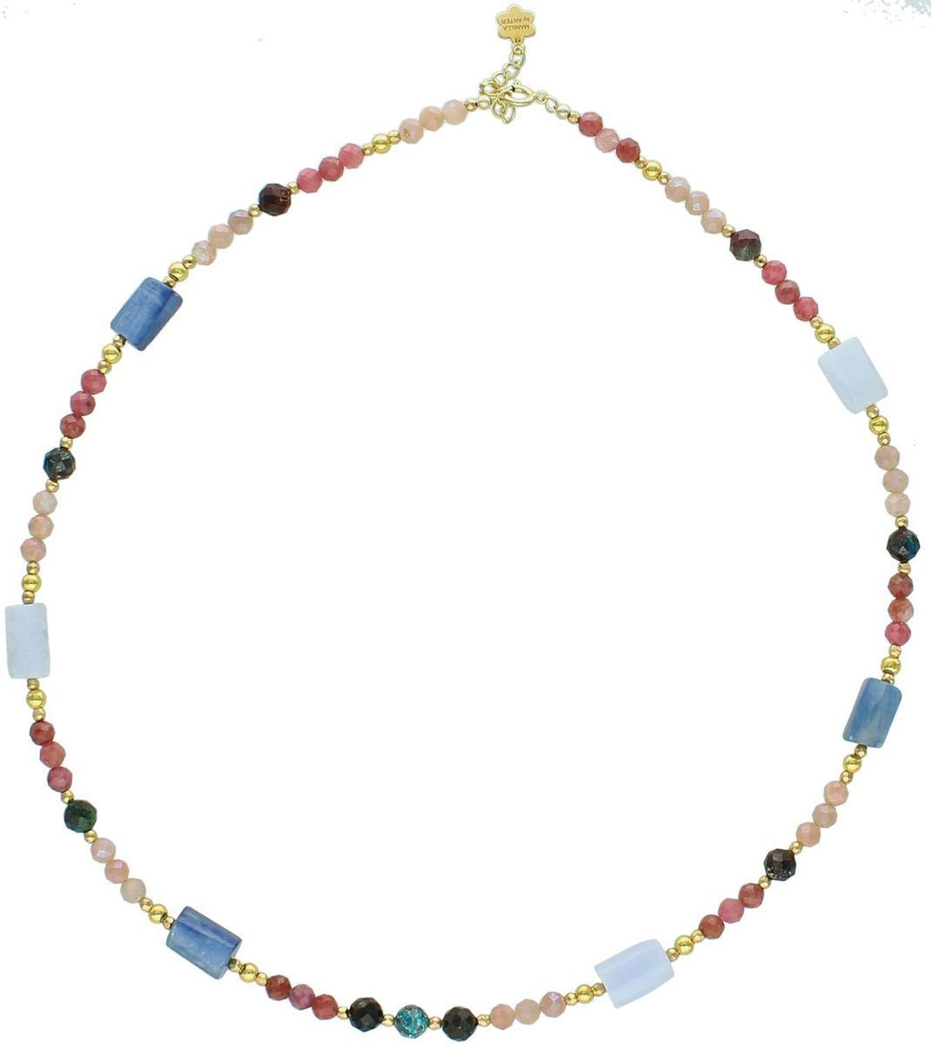 Naszyjnik damski ze srebra próby 925 z naturalnym kyanitem, chalcedonem i kamieniem słonecznym. Długość 45+2 cm, masa 16,20 g. Elegancja i styl w wyjątkowej formie.1.jpg