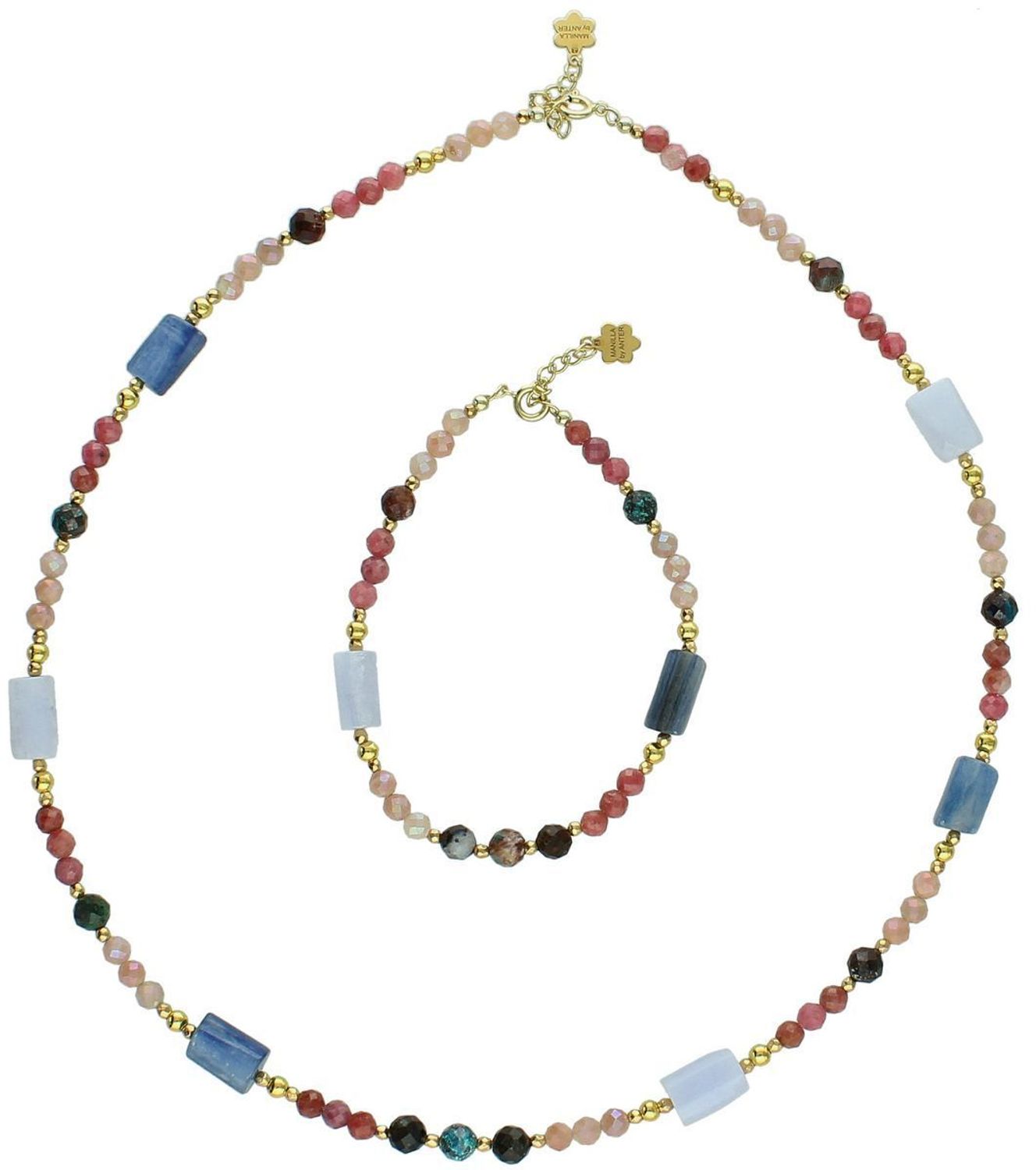 Naszyjnik damski ze srebra próby 925 z naturalnym kyanitem, chalcedonem i kamieniem słonecznym. Długość 45+2 cm, masa 16,20 g. Elegancja i styl w wyjątkowej formie.1.jpg