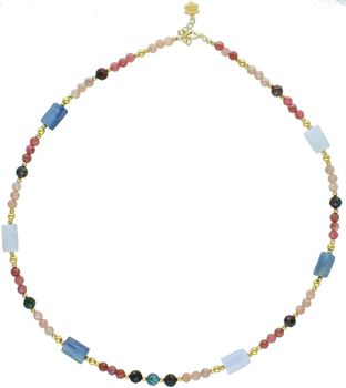 Naszyjnik damski ze srebra próby 925 z naturalnym kyanitem, chalcedonem i kamieniem słonecznym. Długość 45+2 cm, masa 16,20 g. Elegancja i styl w wyjątkowej formie.1.jpg
