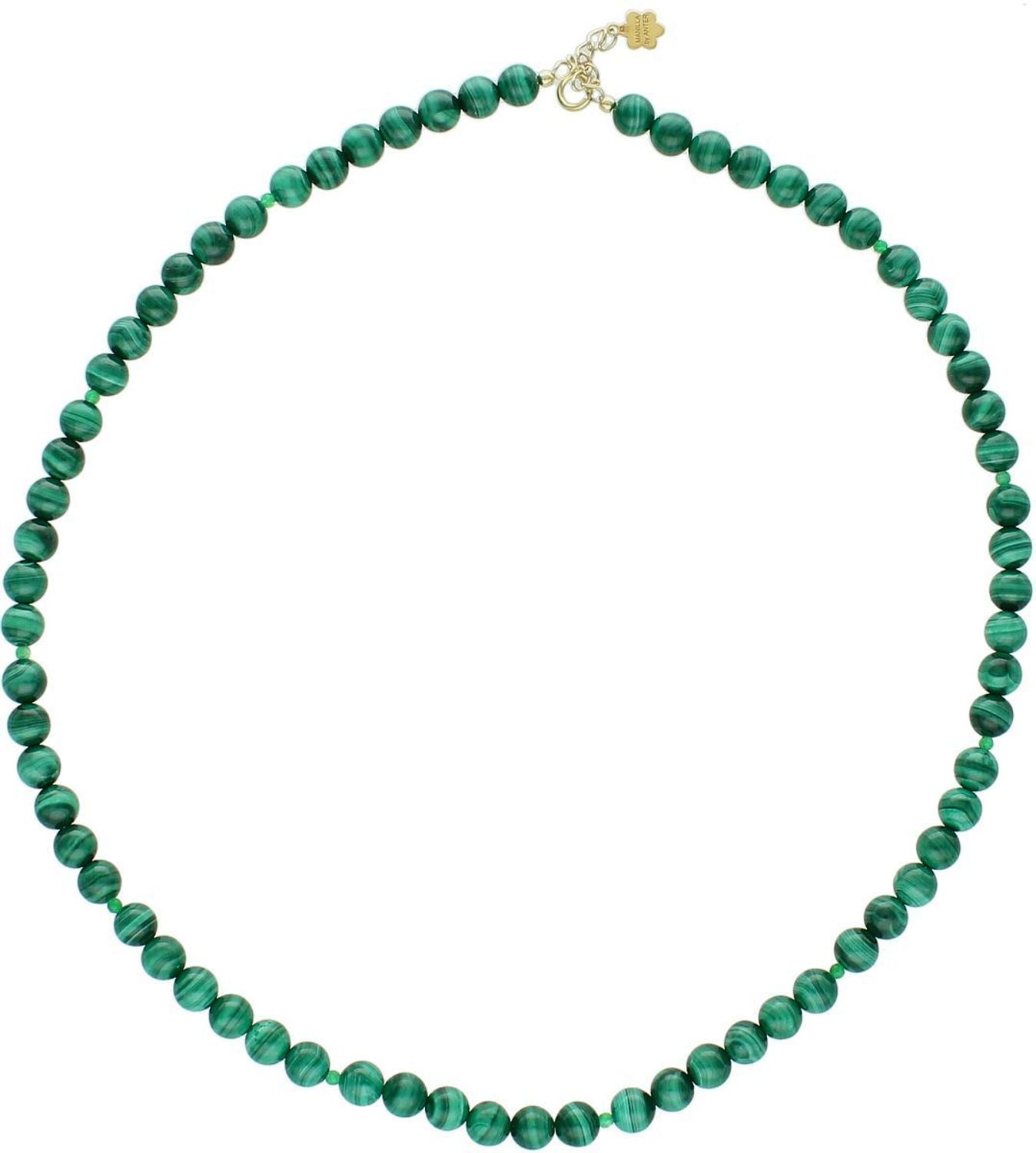 Elegancki naszyjnik damski wykonany ze srebra próby 925, pozłacany, zdobiony naturalnymi kamieniami malachitu i agatu 6 mm. Długość 45 cm + 2 cm regulacji, zapięcie na karabińczyk.1.jpg