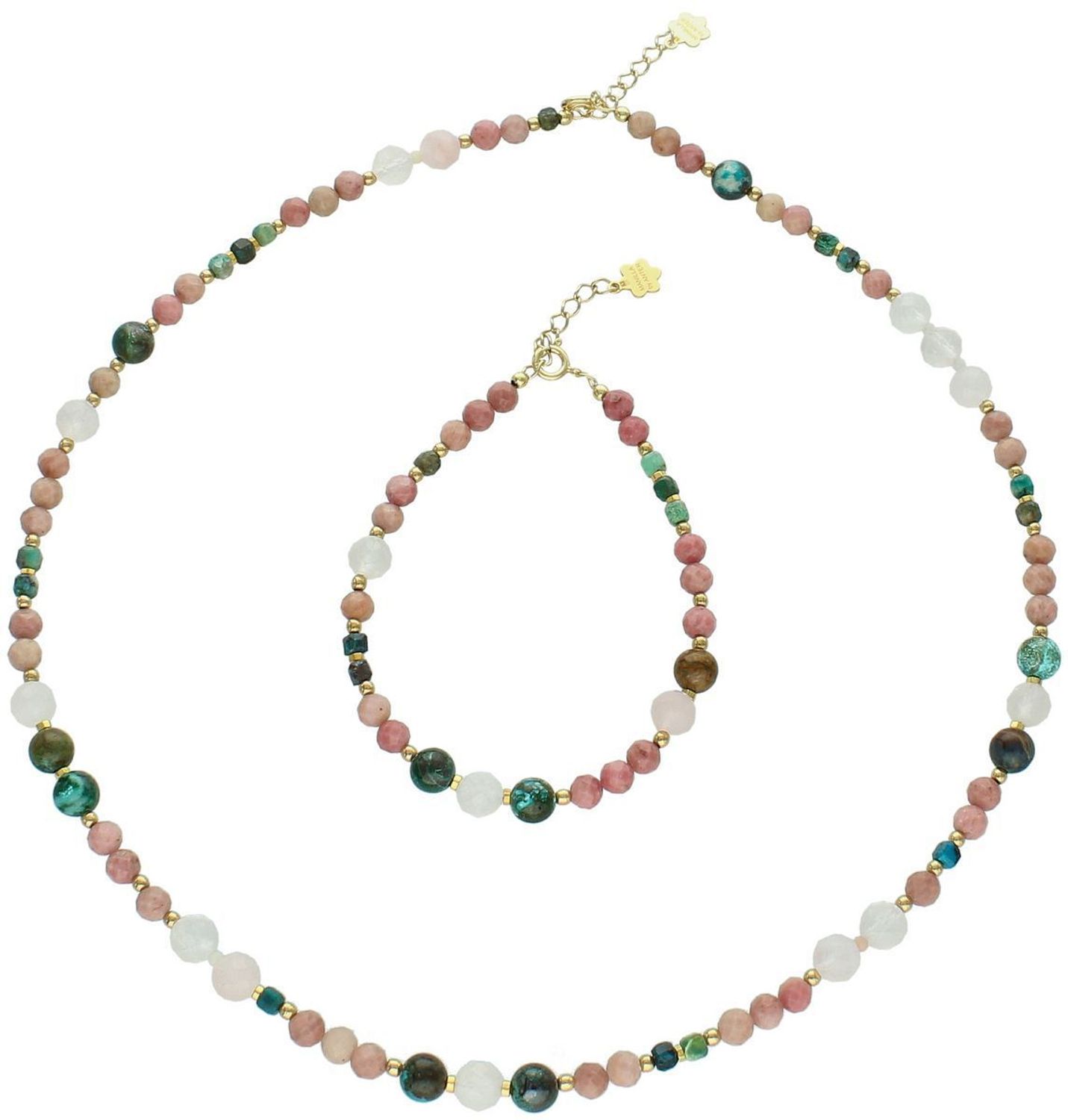 Naszyjnik damski srebrny z chryzokolą, rodonitem i kwarcem różowym – kamienie naturalne  DIA-NSZ-13536-925.jpg