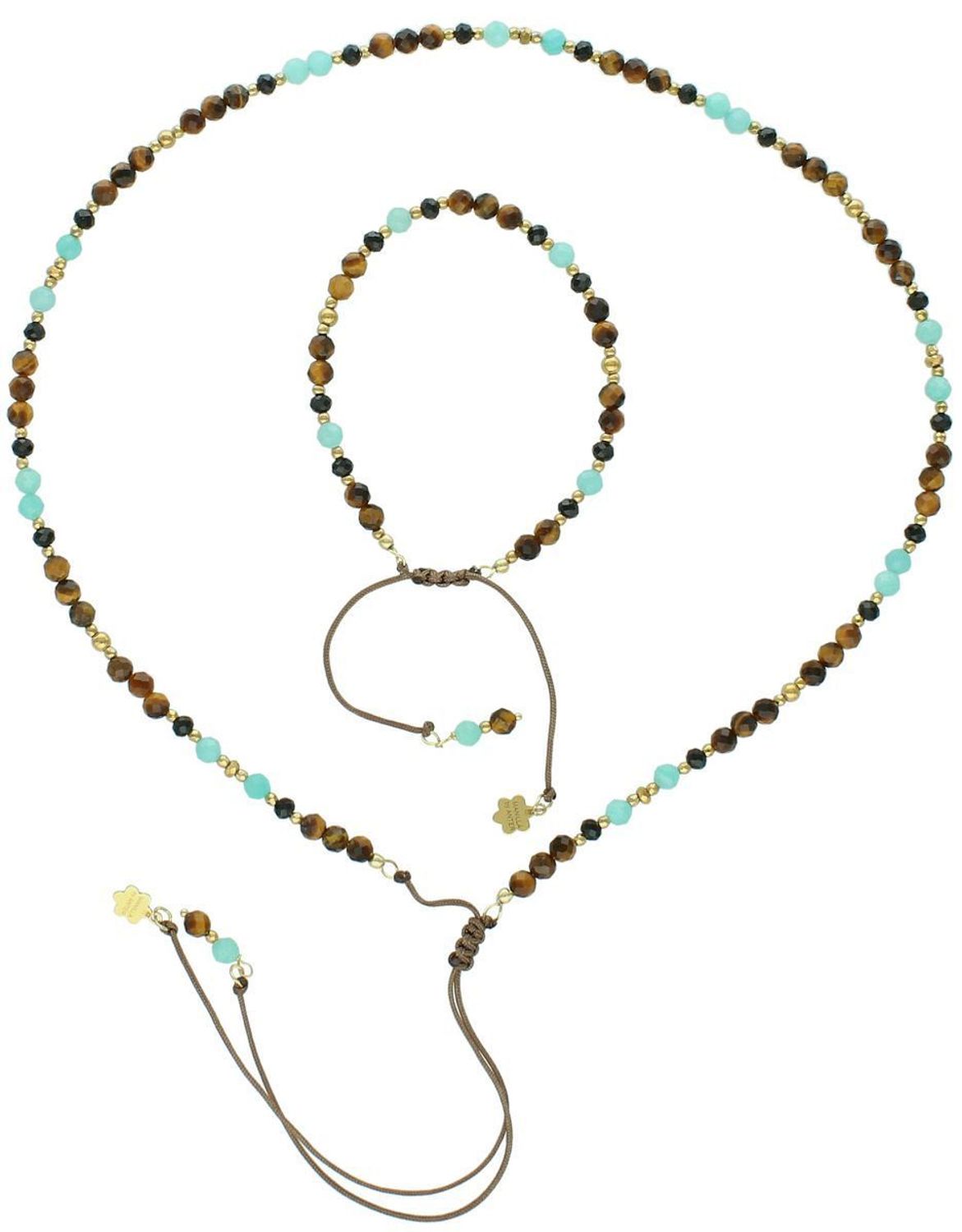 Naszyjnik damski srebrny pozłacany z kamieniami naturalnymi – tygrysie oko, amazonit, turmalin  DIA-NSZ-13537-925.jpg