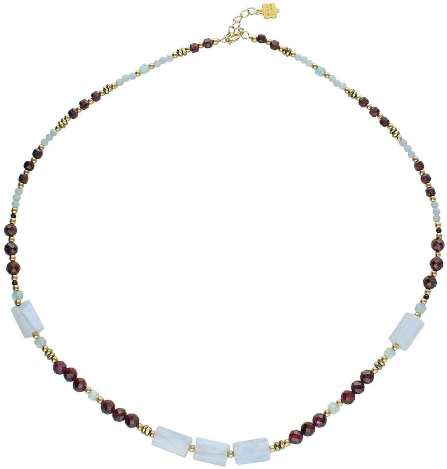 Naszyjnik damski srebrny pozłacany z chalcedonem, granatem i akwamarynem  Kamienie naturalne  DIA-NSZ-13538-925  925.jpg