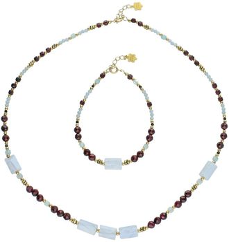 Naszyjnik damski srebrny pozłacany z chalcedonem, granatem i akwamarynem  Kamienie naturalne  DIA-NSZ-13538-925  925,,,.jpg