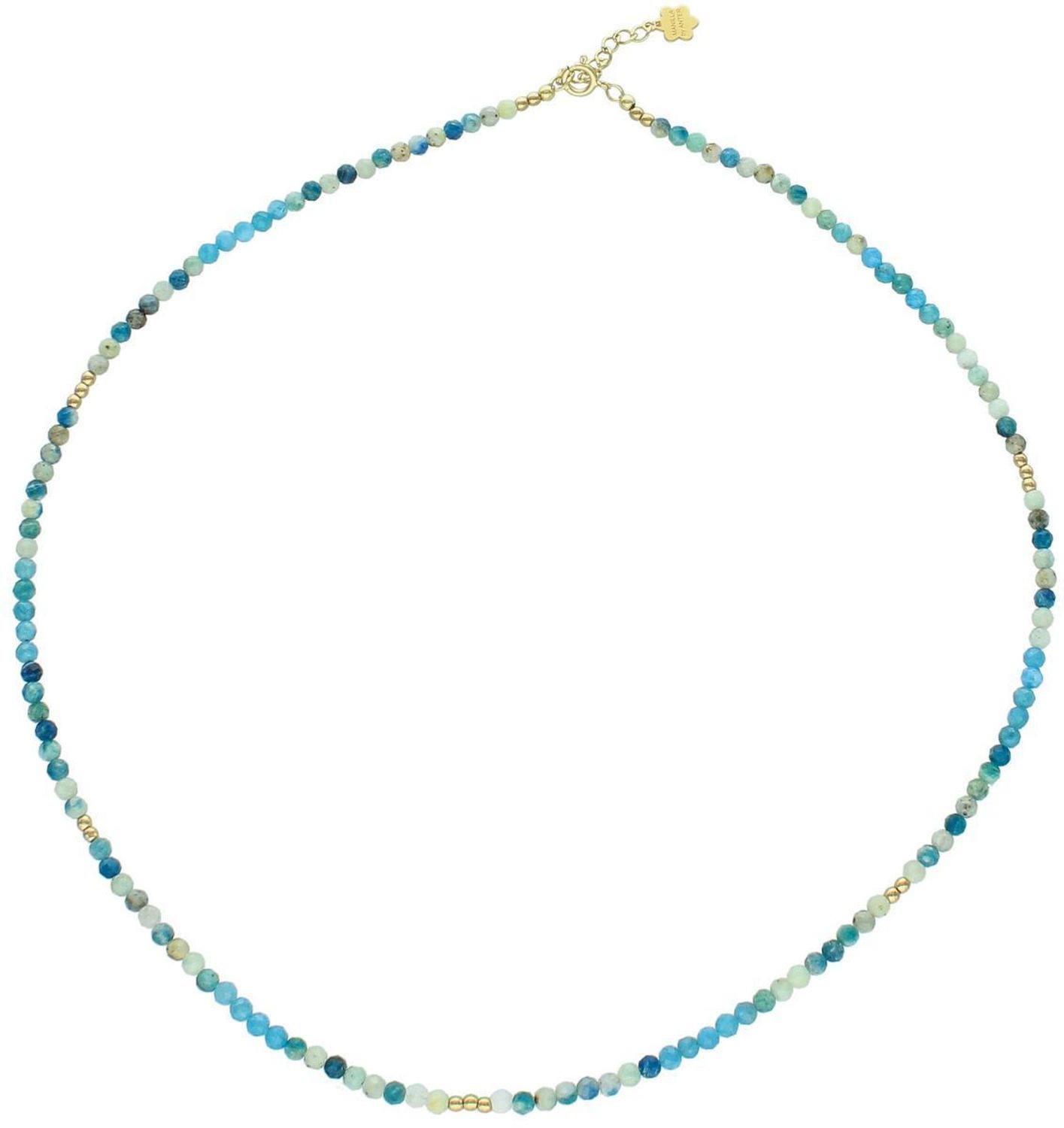 Subtelny naszyjnik damski ze srebra próby 925 z niebieskimi apatytami. Długość 45+2 cm, zapięcie na karabińczyk. Lekki i kobiecy – 2,50 g.1.jpg