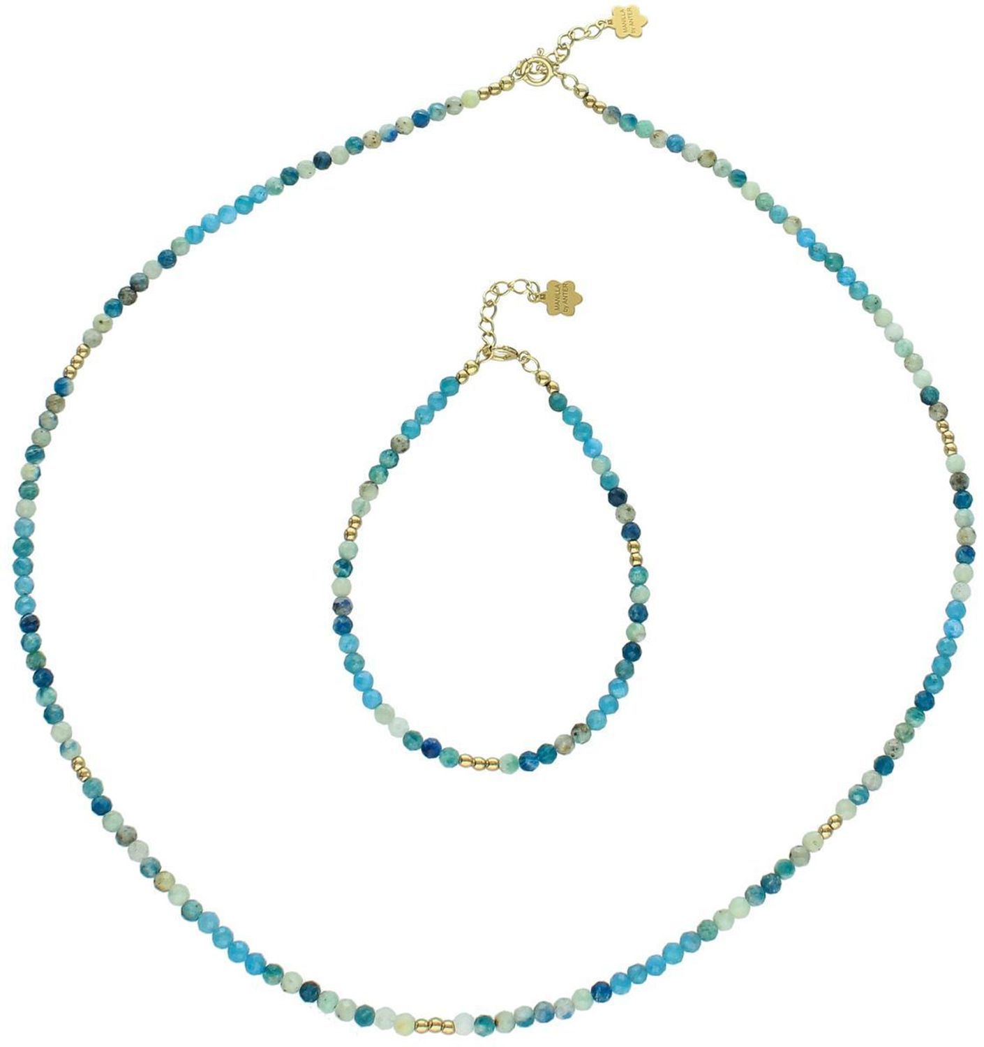 Subtelny naszyjnik damski ze srebra próby 925 z niebieskimi apatytami. Długość 45+2 cm, zapięcie na karabińczyk. Lekki i kobiecy – 2,50 g.1.jpg