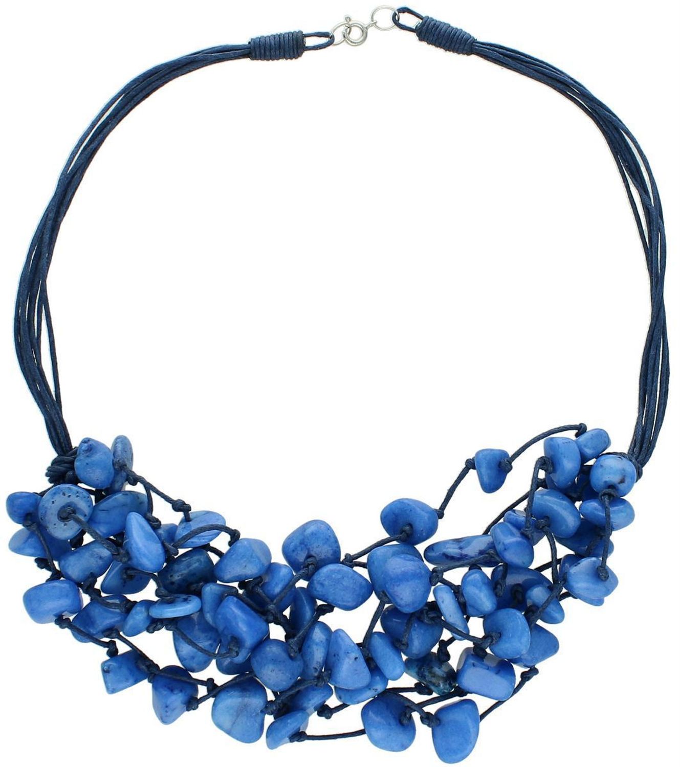 Naszyjnik z kamieniem naturalnym howlit na granatowych rzemykach. Zapięcie na karabińczyk, długość 50 cm. Biżuteria damska ze srebra próby 925.1.jpg