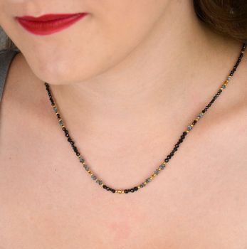 Naszyjnik damski z diamentem Herkimer, spinelem i turmalinem. Kamienie naturalne, pozłacane srebro 925, 42+3 cm. Idealny prezent dla kobiety (6).JPG