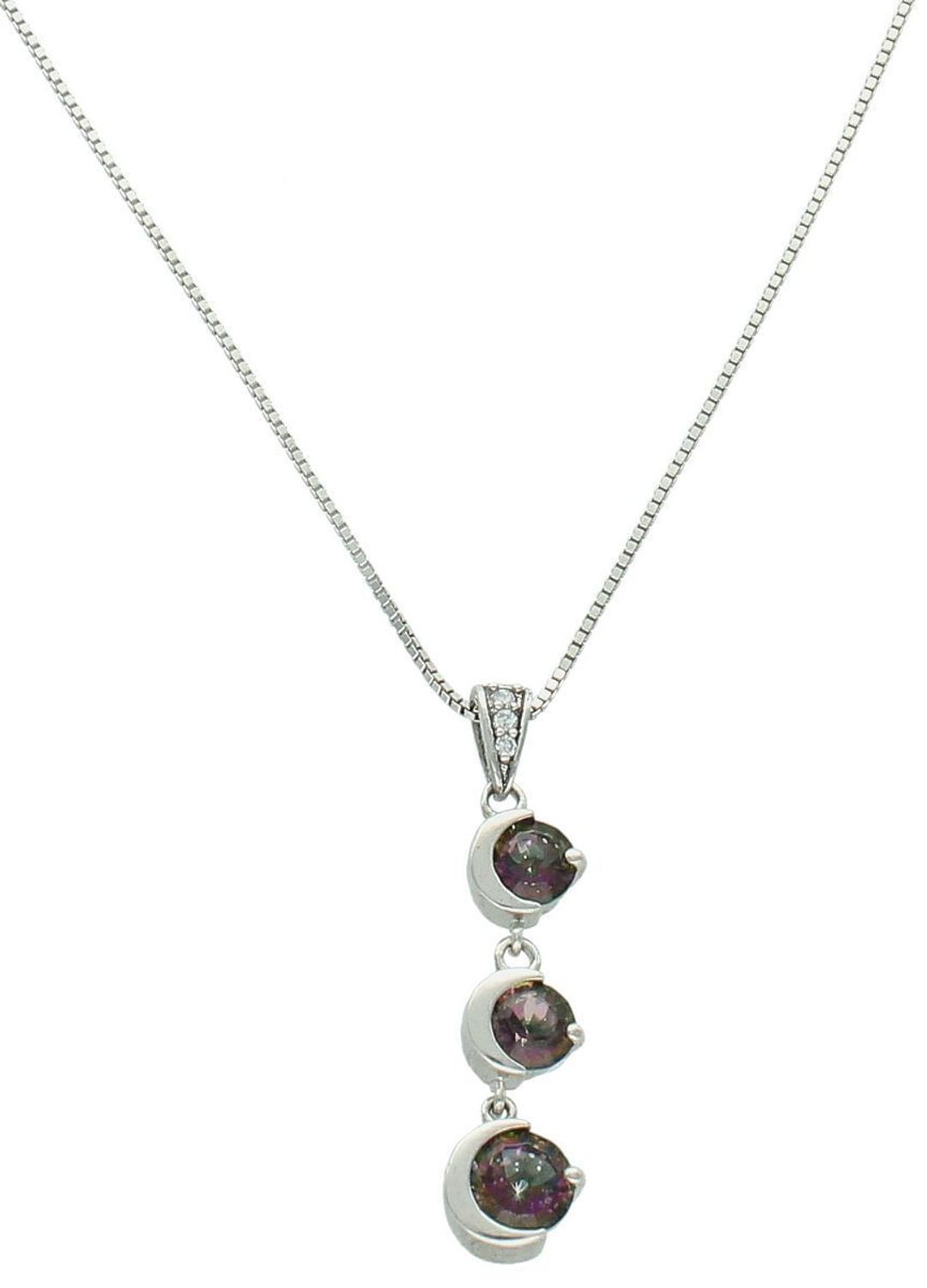 Delikatny naszyjnik ze srebra próby 925 z zawieszką z trzema cyrkoniami w odcieniach fioletu i zieleni. Kobiecy i elegancki dodatek na każdą okazję. Sprawdź model DIA-NSZ-13602-925.1.jpg