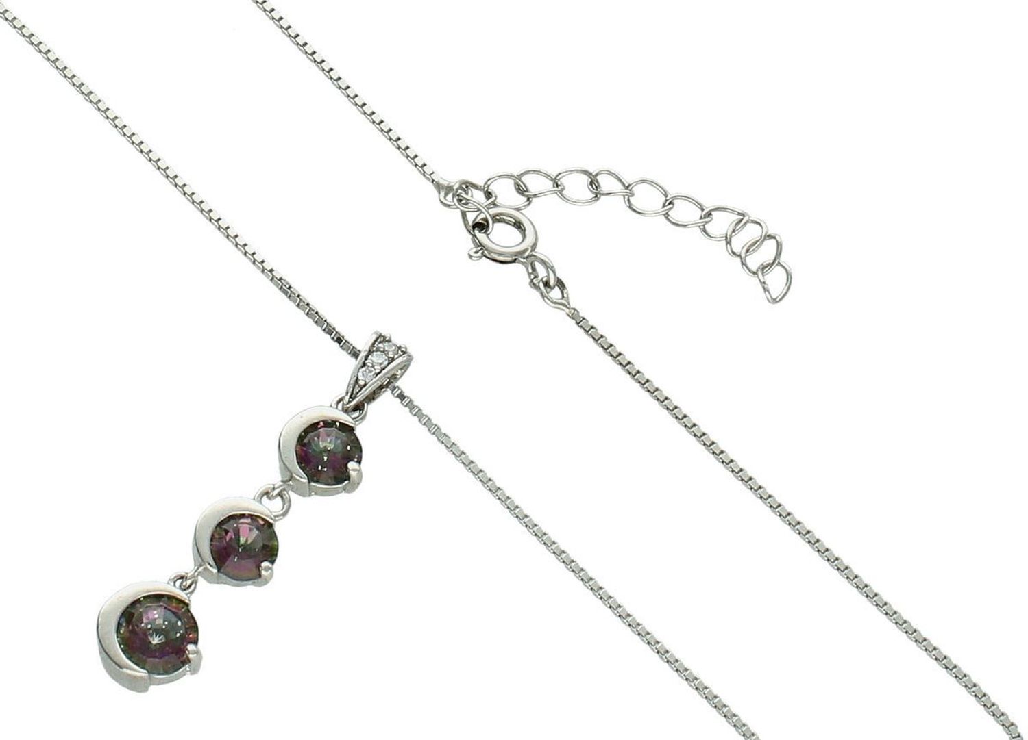 Delikatny naszyjnik ze srebra próby 925 z zawieszką z trzema cyrkoniami w odcieniach fioletu i zieleni. Kobiecy i elegancki dodatek na każdą okazję. Sprawdź model DIA-NSZ-13602-925.1.jpg