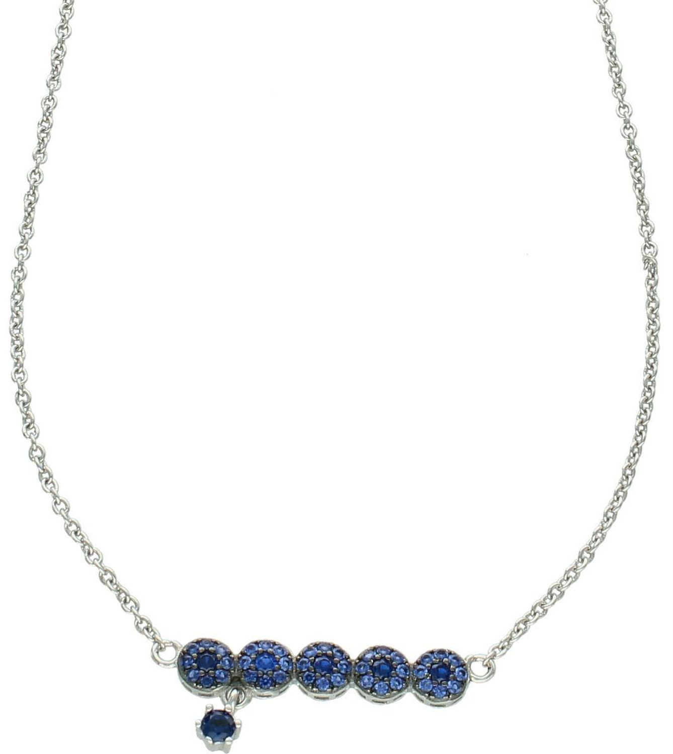 Naszyjnik srebrny próby 925 ozdobiony pięcioma kółeczkami z granatowymi cyrkoniami. Długość 40+5 cm. Stylowy, kobiecy i idealny na prezent.1.jpg