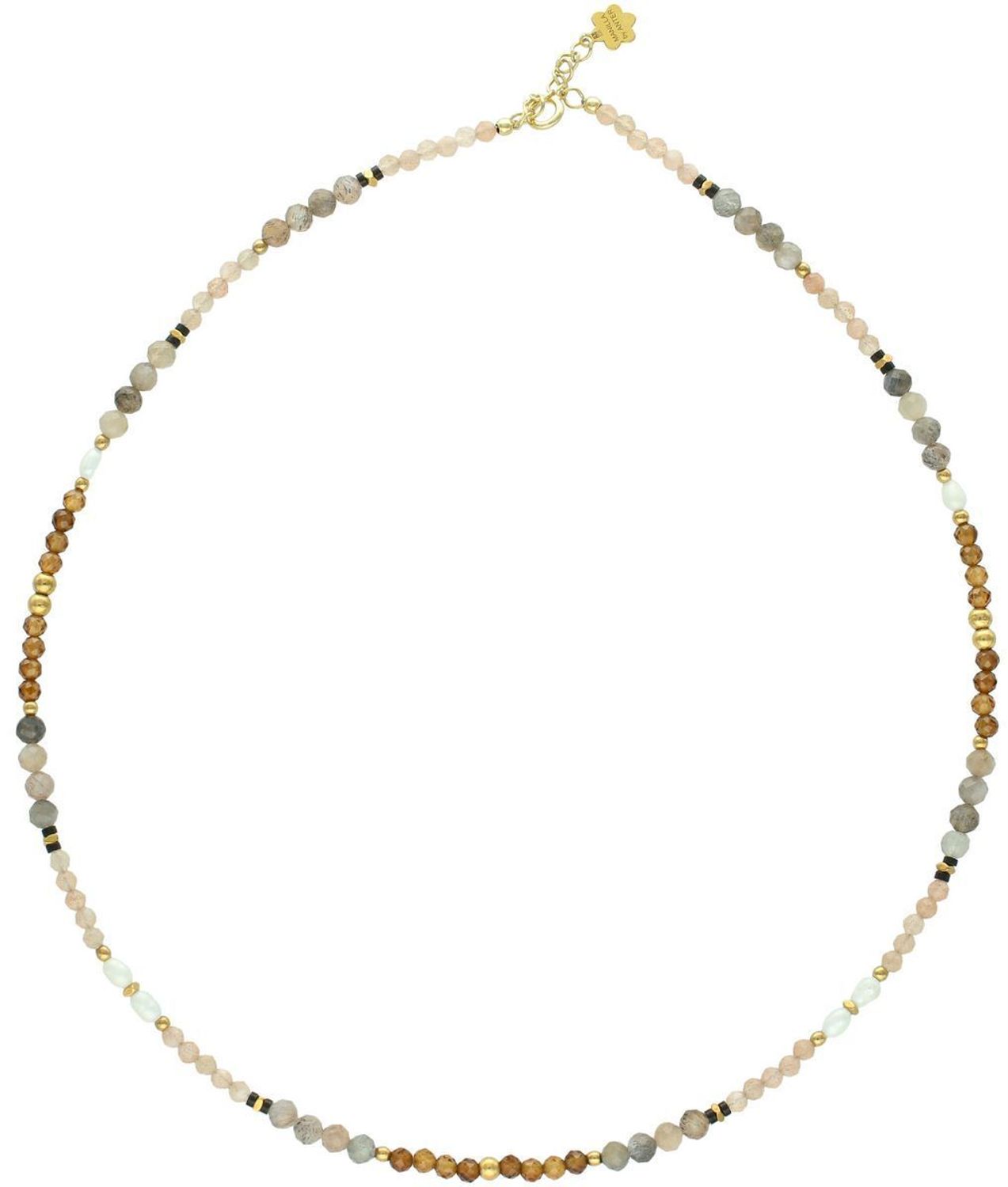 Naszyjnik pozłacany srebro 925 z perłą, kamieniem księżycowym i drawitem. Długość 43+2 cm, waga 7,10 g, zapięcie karabińczyk. Pełen symboliki i uroku.1.jpg