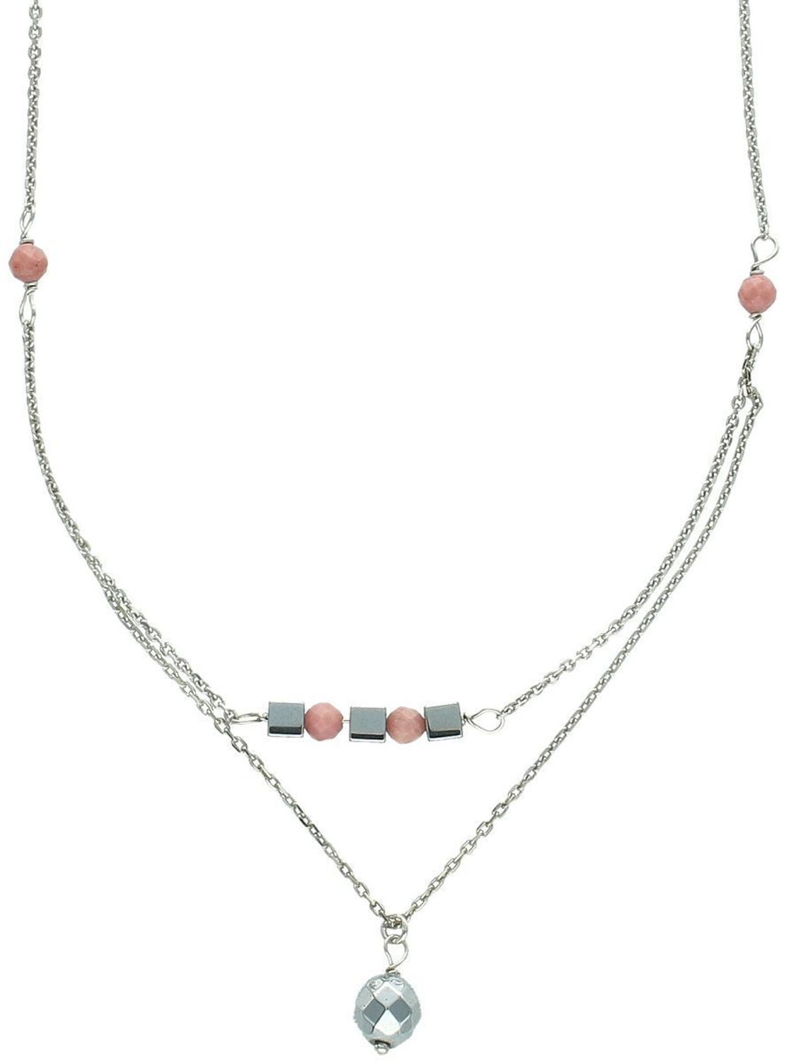 Naszyjnik srebrny 925 z naturalnym rodonitem i hematytem. Długość 43+2 cm, waga 3,20 g, zapięcie karabińczyk. Subtelny, kobiecy i elegancki.1.jpg