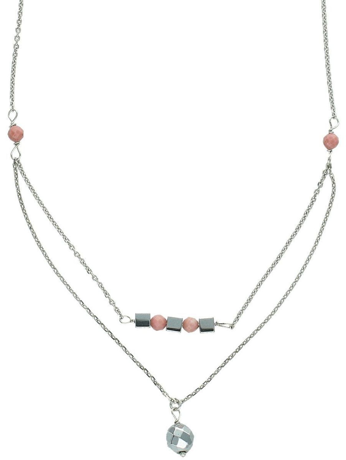 Naszyjnik srebrny 925 z naturalnym rodonitem i hematytem. Długość 43+2 cm, waga 3,20 g, zapięcie karabińczyk. Subtelny, kobiecy i elegancki.1.jpg