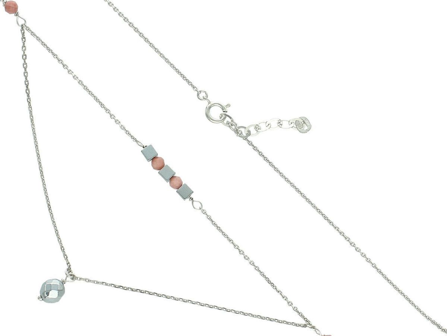 Naszyjnik srebrny 925 z naturalnym rodonitem i hematytem. Długość 43+2 cm, waga 3,20 g, zapięcie karabińczyk. Subtelny, kobiecy i elegancki.1.jpg