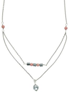 Naszyjnik srebrny 925 z naturalnym rodonitem i hematytem. Długość 43+2 cm, waga 3,20 g, zapięcie karabińczyk. Subtelny, kobiecy i elegancki.2.jpg