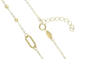 Złoty naszyjnik 585 z gładkimi ognikami i błyszczącymi kuleczkami – 45 cm zapięce.jpg