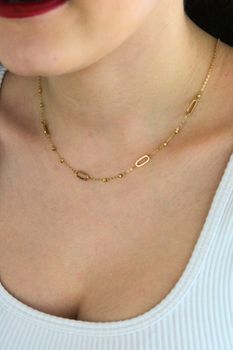 Złoty Naszyjnik Damski 585 – Delikatna Celebrytka 45 cm z Ognikami i Kuleczkami (4).jpg