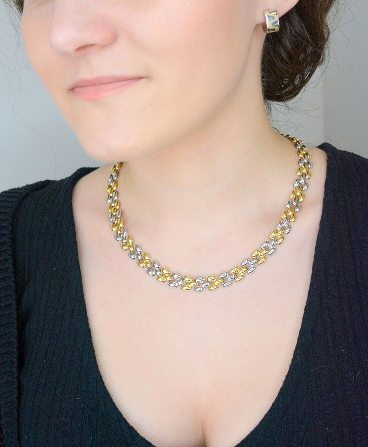 Naszyjnik złoty damski ozdobne ogniwa pr 585, DIA-NSZ-1367-585 Złoty naszyjnik, złota kolia wykonany z najwyższej jakości złota próby 585. Łańcuszek składa się z prostych owalnych oczek, 1.jpg