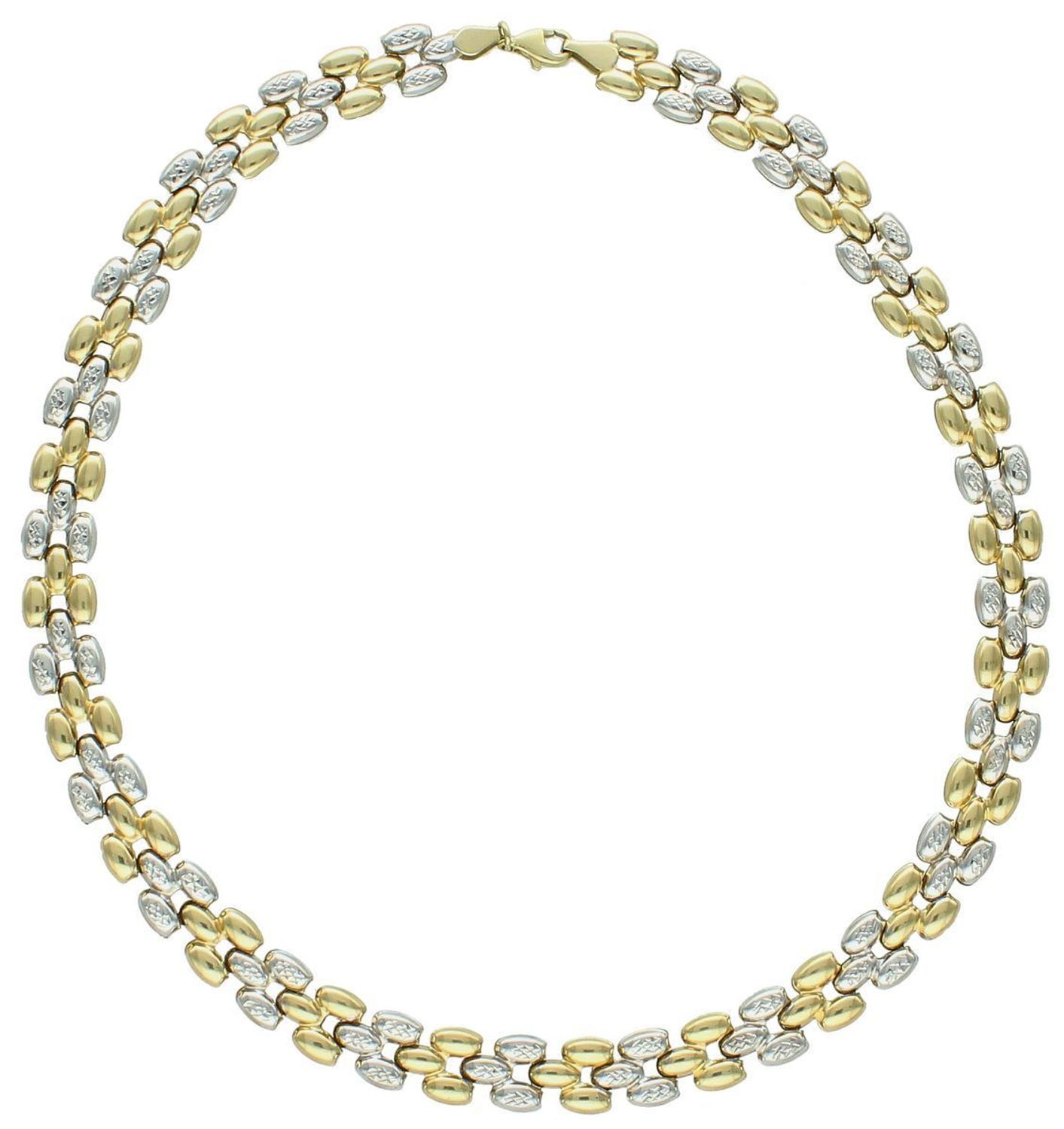 Naszyjnik złoty damski ozdobne ogniwa pr 585, DIA-NSZ-1367-585 Złoty naszyjnik, złota kolia wykonany z najwyższej jakości złota próby 585. Łańcuszek składa się z prostych owalnych oczek, 1.jpg