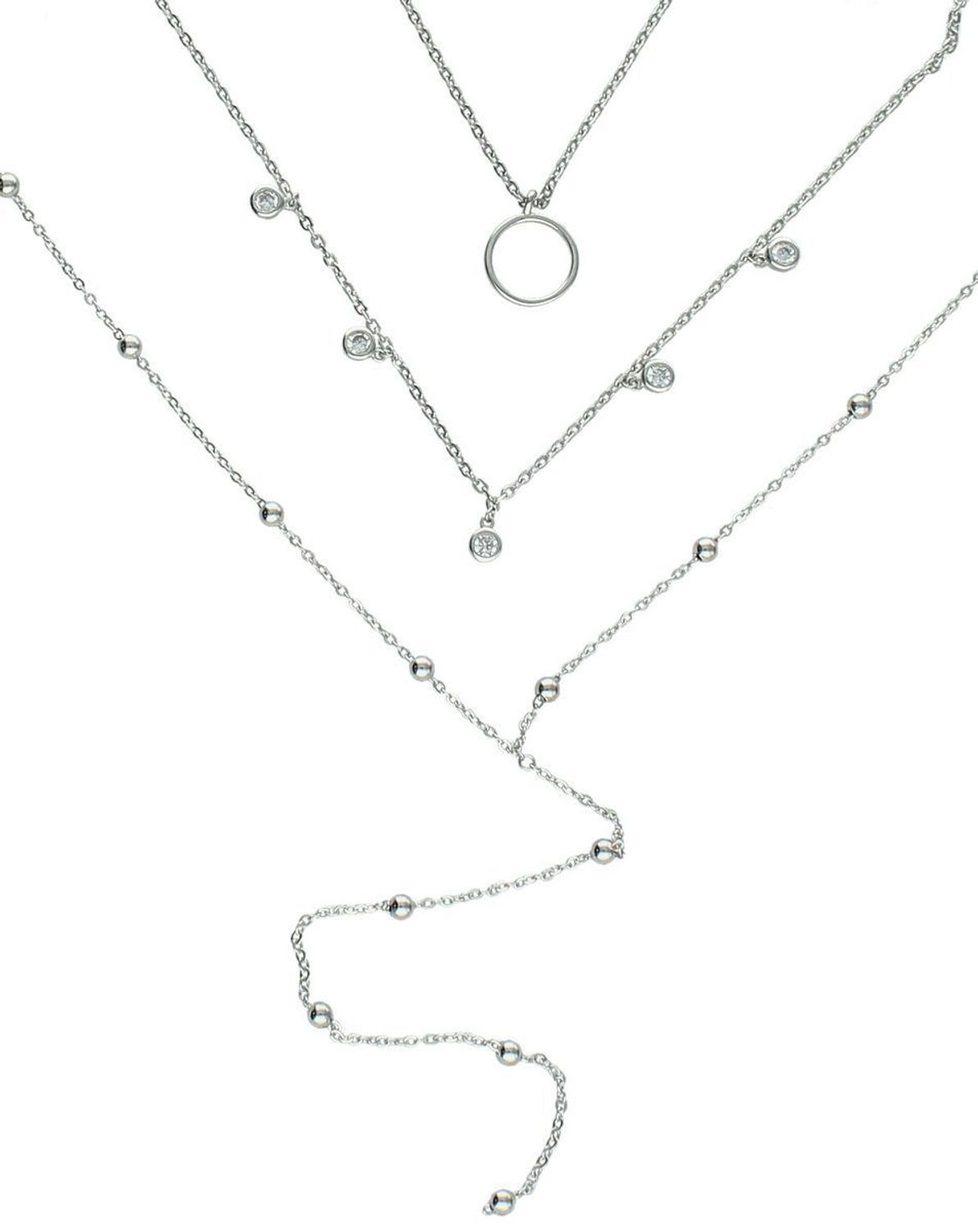 Elegancki naszyjnik damski srebrny próby 925, model DIA-NSZ-13672-925. Potrójne łańcuszki zdobione kuleczkami, długości 40 cm, 45 cm i 60 cm, zapięcie na karabińczyk.1.jpg