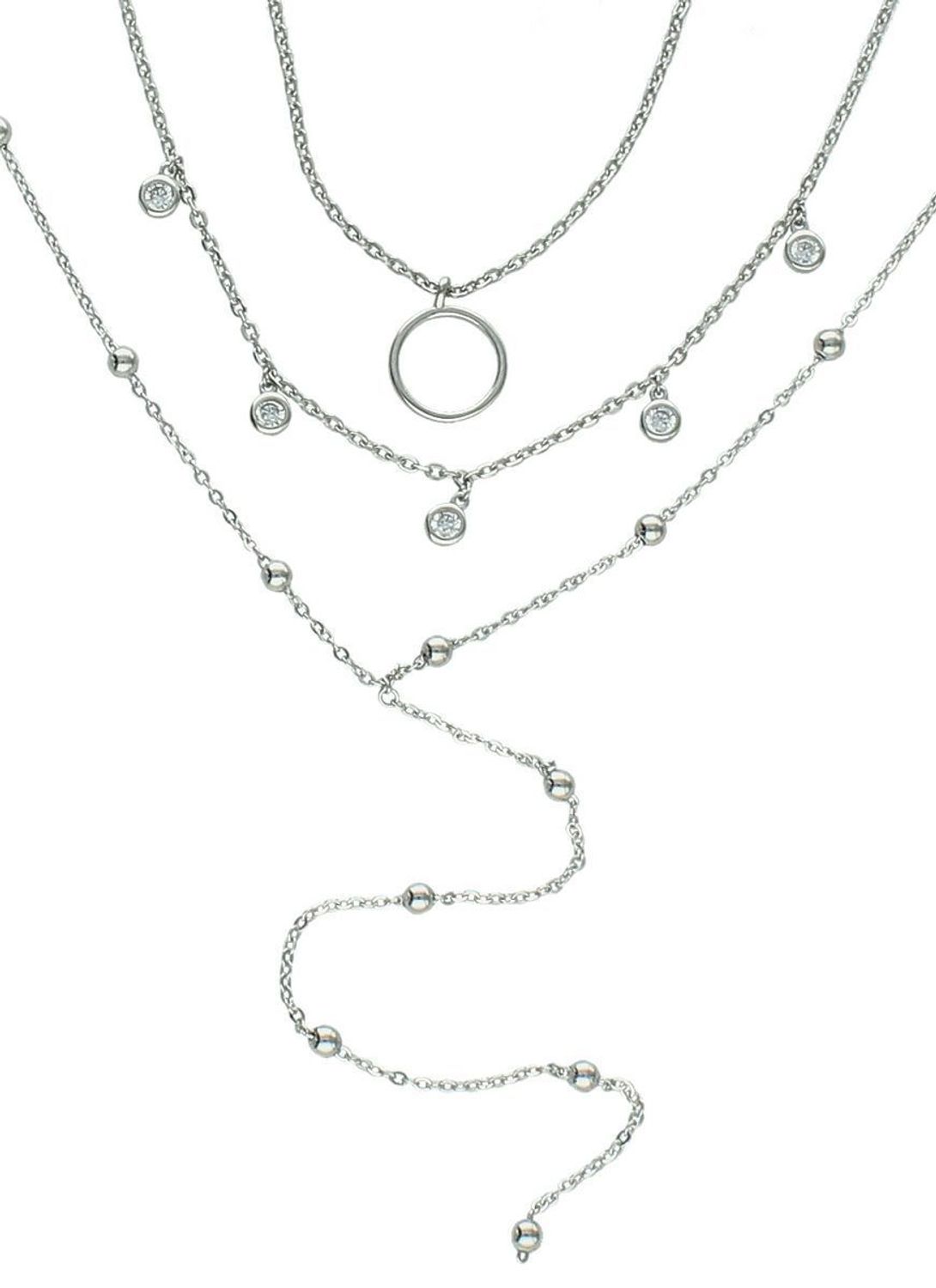 Elegancki naszyjnik damski srebrny próby 925, model DIA-NSZ-13672-925. Potrójne łańcuszki zdobione kuleczkami, długości 40 cm, 45 cm i 60 cm, zapięcie na karabińczyk.1.jpg