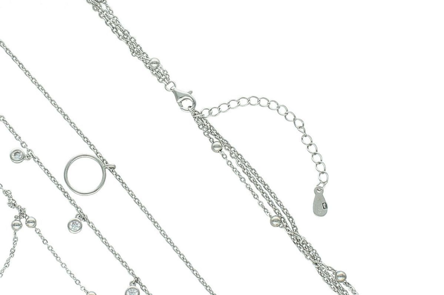 Elegancki naszyjnik damski srebrny próby 925, model DIA-NSZ-13672-925. Potrójne łańcuszki zdobione kuleczkami, długości 40 cm, 45 cm i 60 cm, zapięcie na karabińczyk.1.jpg
