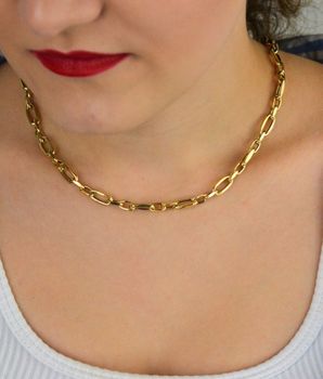 Naszyjnik damski złoty 585 z owalnymi ogniwami różnej wielkości, długość 50 cm, szerokość 6 mm, waga 8,19 g, zapięcie na karabińczyk. Stylowy i elegancki dodatek (1).JPG