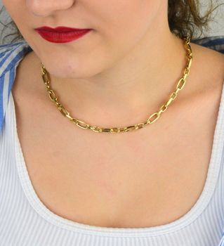 Naszyjnik damski złoty 585 z owalnymi ogniwami różnej wielkości, długość 50 cm, szerokość 6 mm, waga 8,19 g, zapięcie na karabińczyk. Stylowy i elegancki dodatek (3).JPG