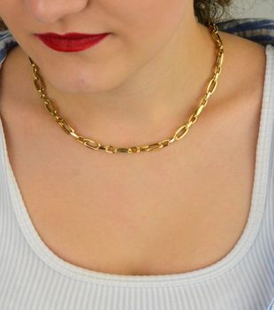 Naszyjnik damski złoty 585 z owalnymi ogniwami różnej wielkości, długość 50 cm, szerokość 6 mm, waga 8,19 g, zapięcie na karabińczyk. Stylowy i elegancki dodatek (5).JPG