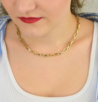 Naszyjnik damski złoty 585 z owalnymi ogniwami różnej wielkości, długość 50 cm, szerokość 6 mm, waga 8,19 g, zapięcie na karabińczyk. Stylowy i elegancki dodatek (6).JPG