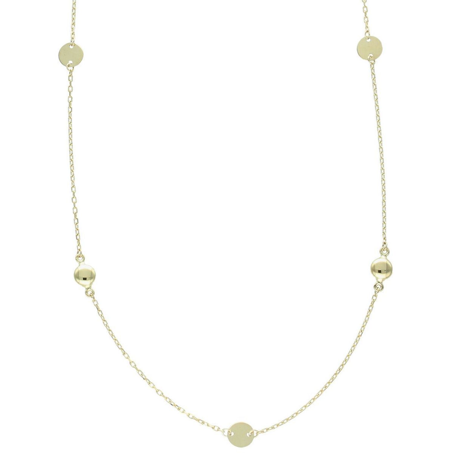 Stylowy naszyjnik damski ze złota próby 585, model DIA-NSZ-13782-585. Łańcuszek ankier zdobiony okrągłymi blaszkami, długość 42 + 3 cm, waga 1,88 g, zapięcie na karabińczyk. 1.jpg