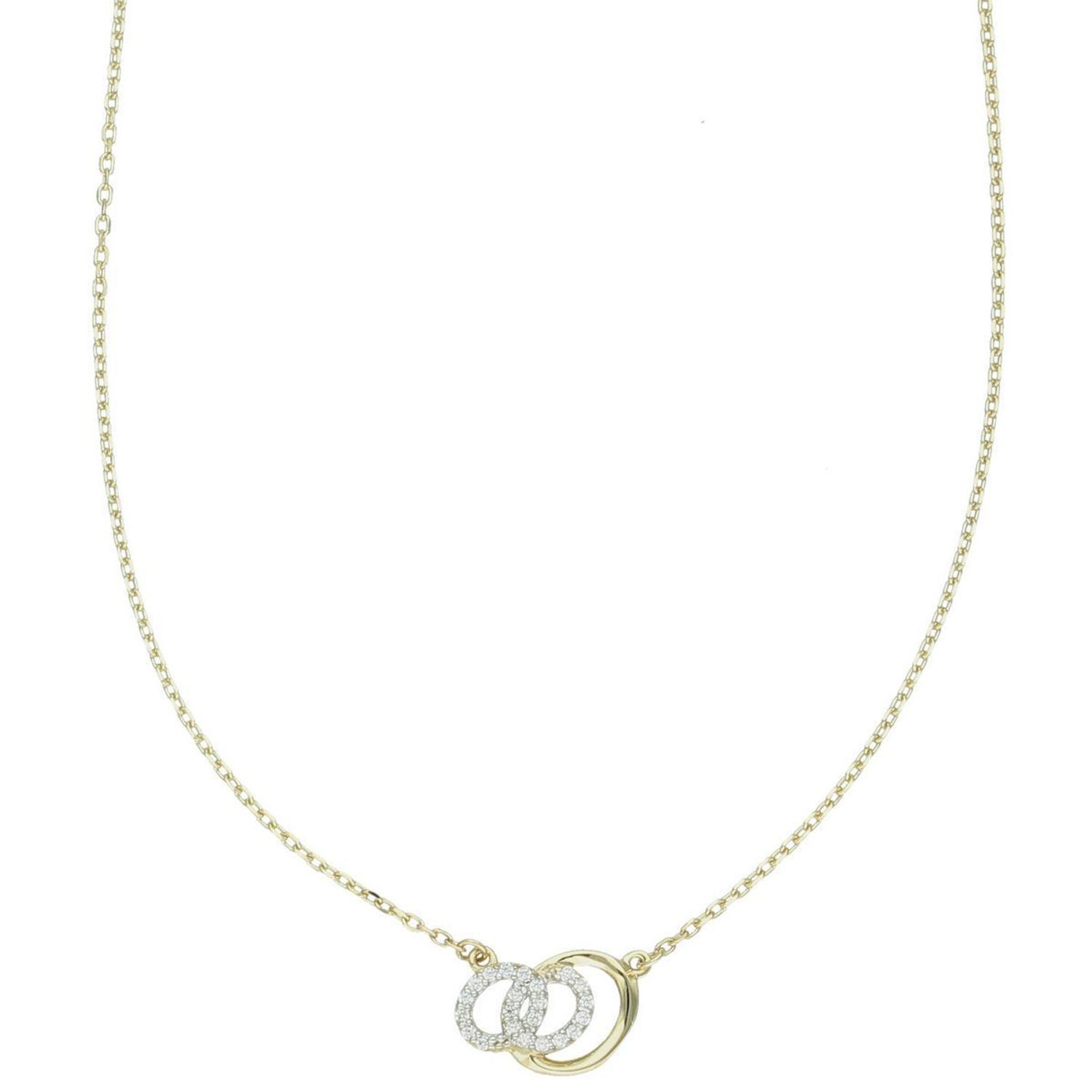 Delikatny naszyjnik damski ze złota próby 585, model DIA-NSZ-13783-585. Zdobiony małymi owalnymi zawieszkami w cyrkonie, długość 42 + 3 cm, waga 1,70 g, zapięcie na karabińczyk. Elegancka 1.jpg