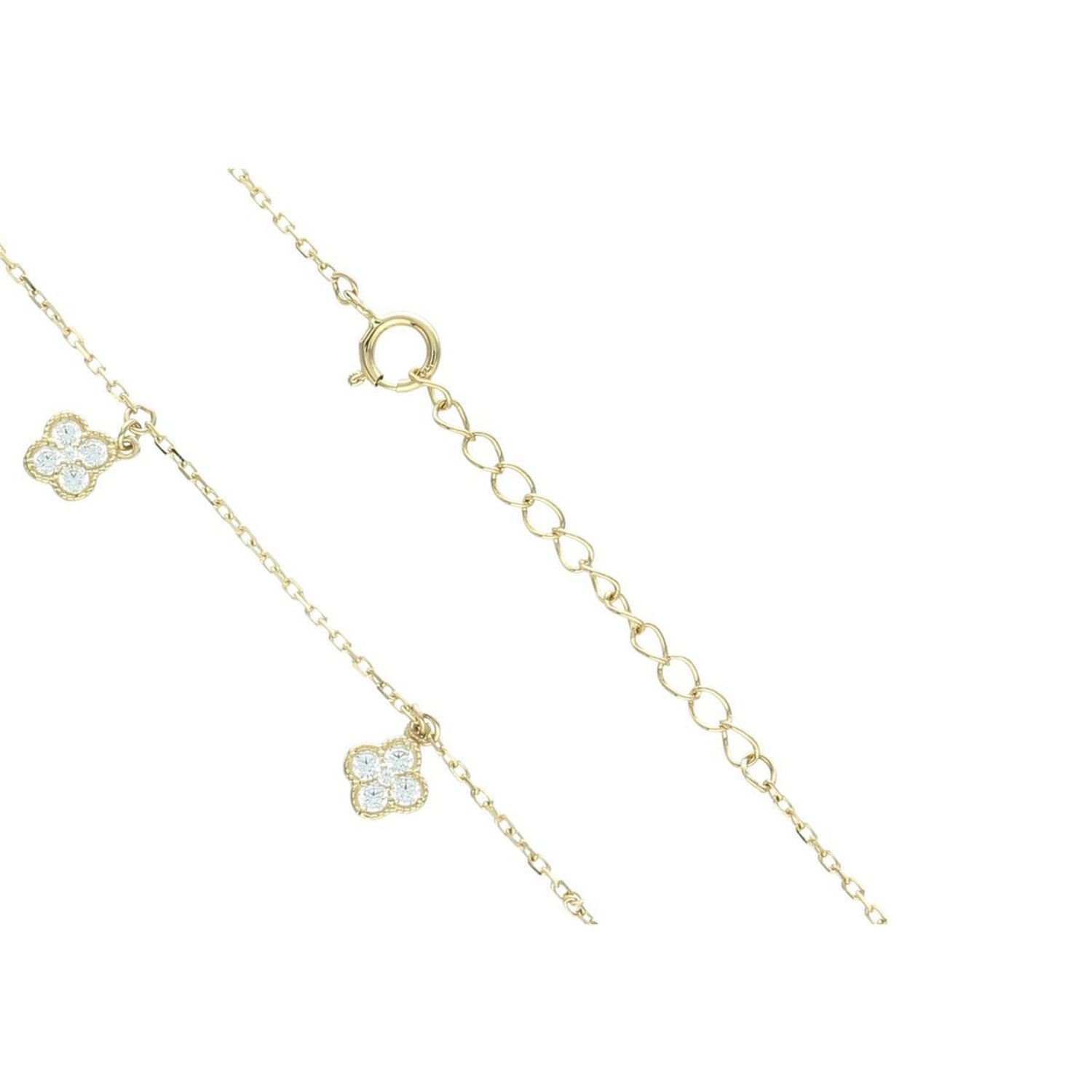 Delikatny naszyjnik damski ze złota próby 585, model DIA-NSZ-13784-585. Wiszące koniczynki z białymi cyrkoniami, długość 42 + 3 cm, waga 2,24 g, zapięcie na karabińczyk1.jpg