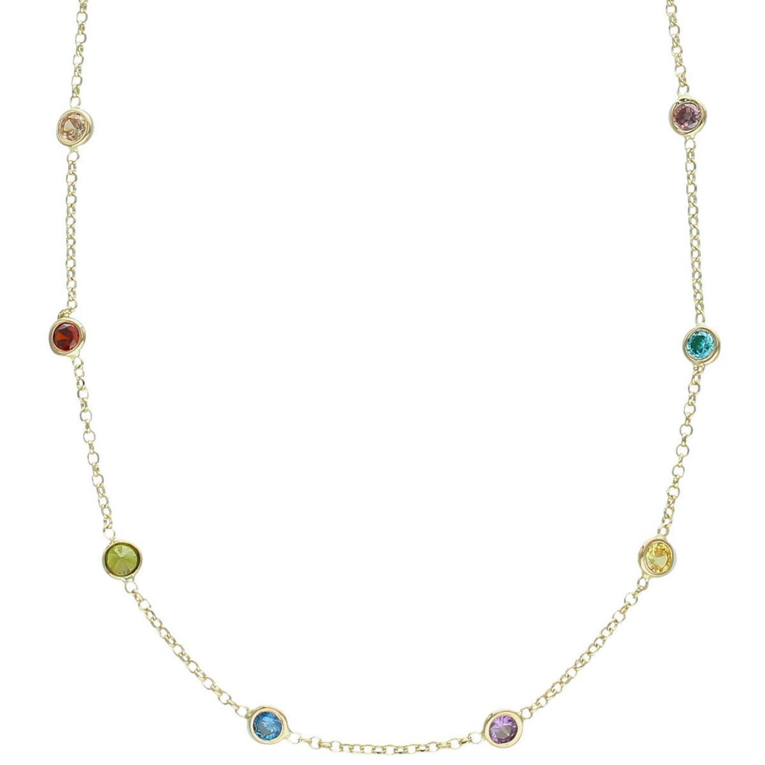 Odkryj złoty naszyjnik damski próby 585 ozdobiony kolorowymi cyrkoniami. Model DIA-NSZ-13793-585, długość 38 + 3 cm, waga 2,71 g, zapięcie na karabińczyk. Stylowa biżuteria idealna 1.jpg