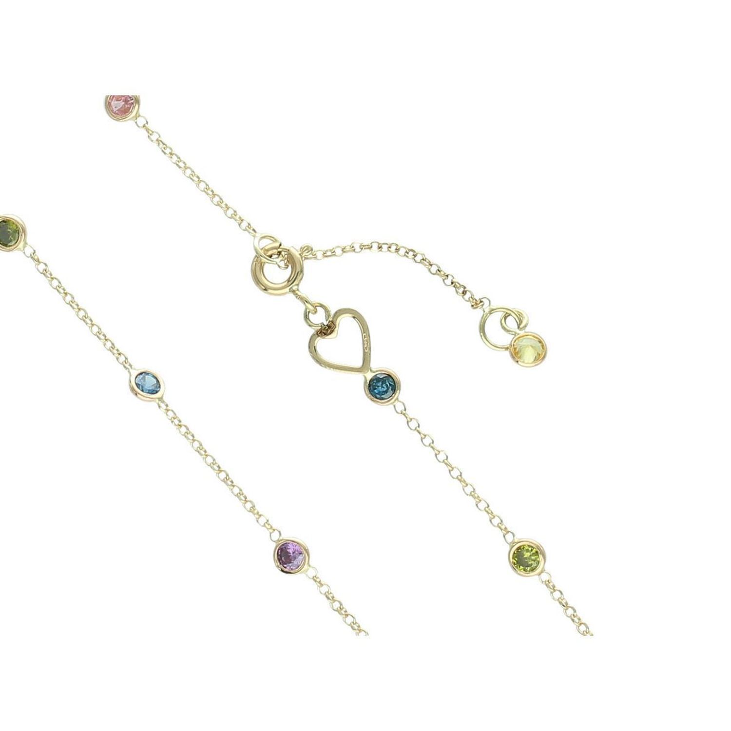 Odkryj złoty naszyjnik damski próby 585 ozdobiony kolorowymi cyrkoniami. Model DIA-NSZ-13793-585, długość 38 + 3 cm, waga 2,71 g, zapięcie na karabińczyk. Stylowa biżuteria idealna 1.jpg