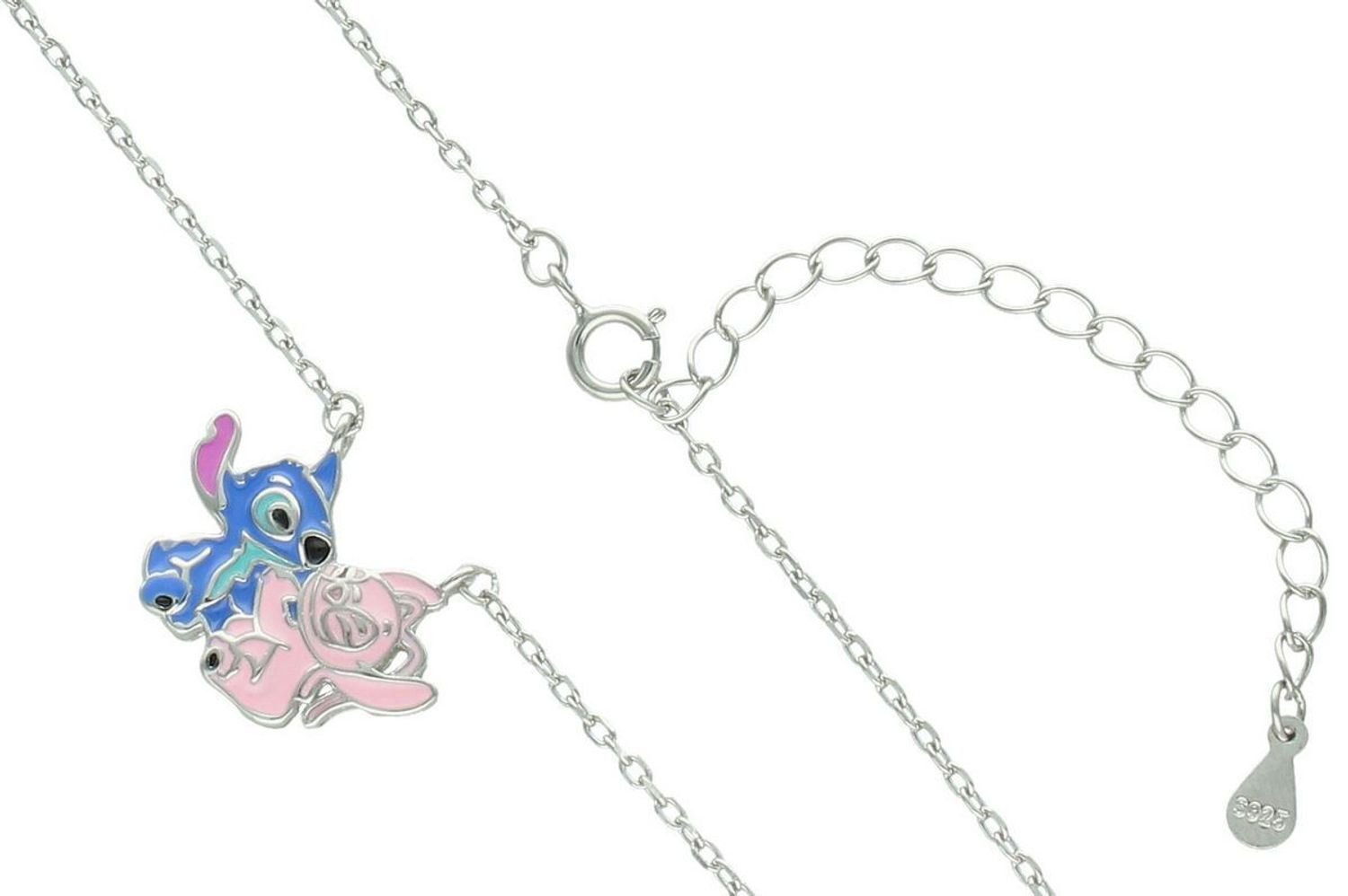 Naszyjnik srebrny próby 925 dla dzieci z zawieszką Lilo i Stitch. Model DIA-NSZ-13877-925, długość łańcuszka 42 cm + 3 cm, zawieszka 1,8 × 1,2 cm, waga 2,80 g. Bajkowy i uroczy prezent 1.jpg