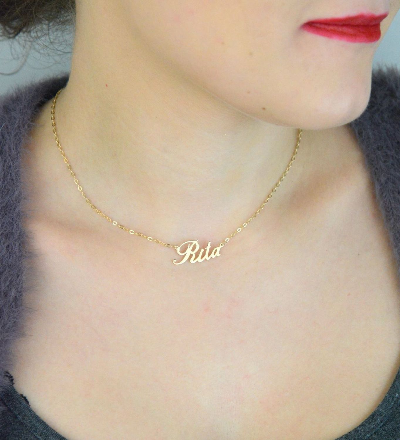Personalizowany naszyjnik złoty 585, łańcuszek ankier z napisem „Rita”. Długość 42+3 cm, waga 2,21 g. Elegancki prezent i codzienny dodatek.1.jpg