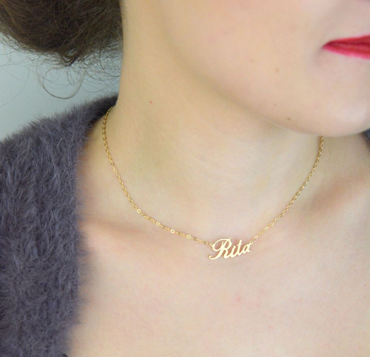 Personalizowany naszyjnik złoty 585, łańcuszek ankier z napisem „Rita”. Długość 42+3 cm, waga 2,21 g. Elegancki prezent i codzienny dodatek.1.jpg