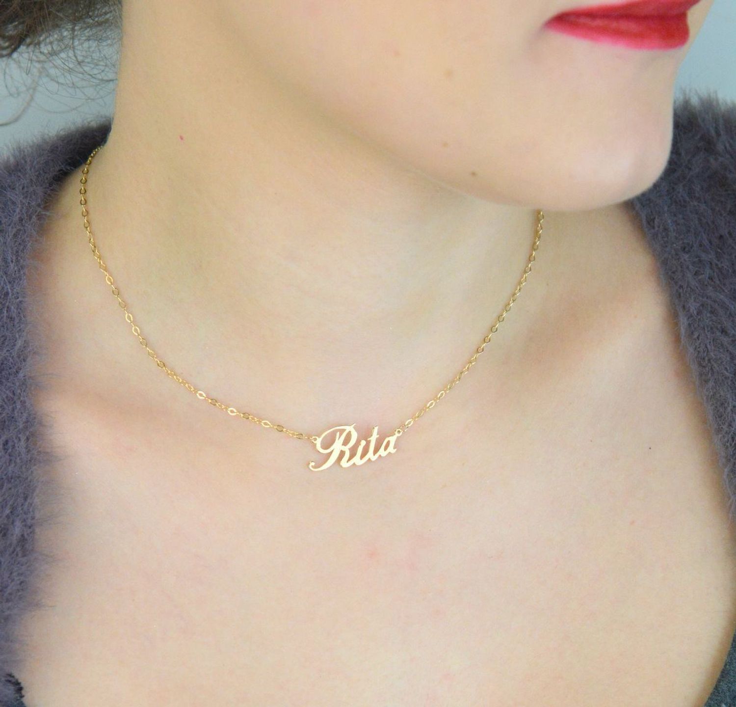 Personalizowany naszyjnik złoty 585, łańcuszek ankier z napisem „Rita”. Długość 42+3 cm, waga 2,21 g. Elegancki prezent i codzienny dodatek.1.jpg