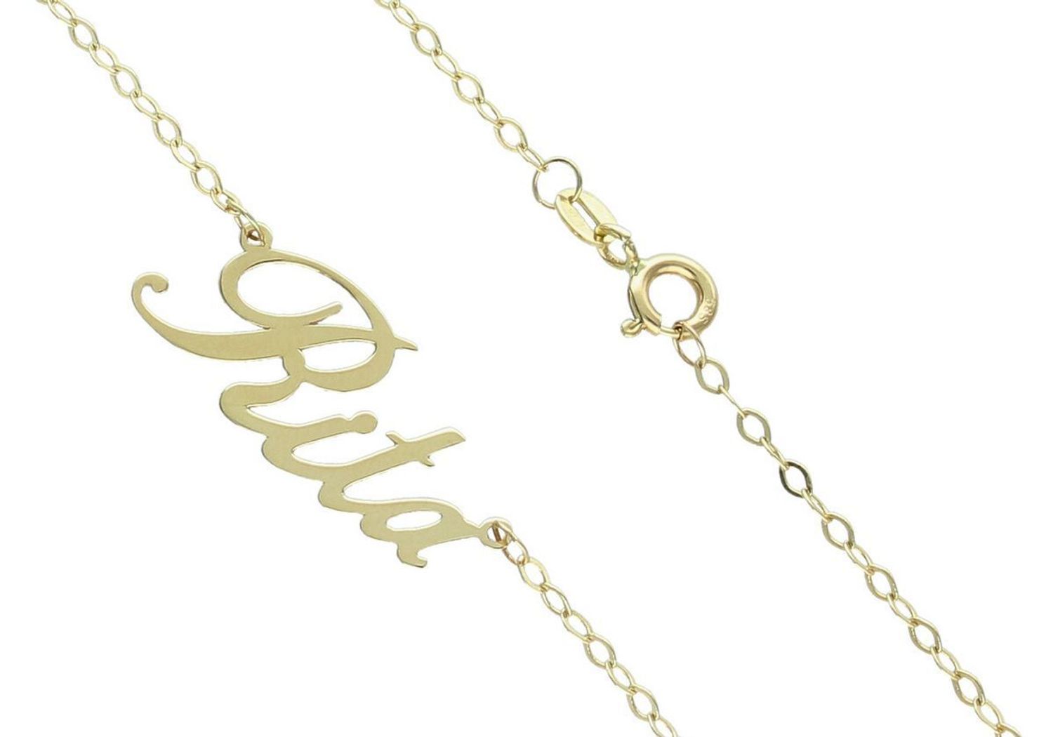 Personalizowany naszyjnik złoty 585, łańcuszek ankier z napisem „Rita”. Długość 42+3 cm, waga 2,21 g. Elegancki prezent i codzienny dodatek.1.jpg