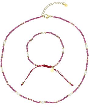 Naszyjnik z perłą hodowlaną i rubinem 45 cm z zapięciem ze stali szlachetnej komplet.jpg