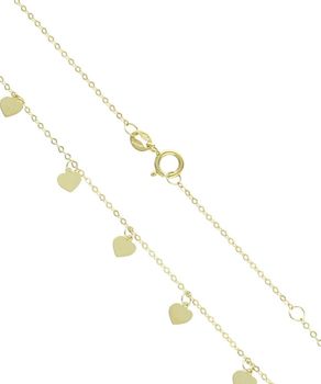 Złoty naszyjnik celebrytka 375 z wiszącymi serduszkami – delikatny łańcuszek ankier Au.jpg